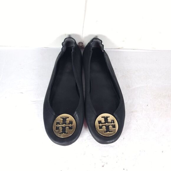 TORY BURCH Women's MINNIE US 10,5M Black Leather Logo Slip On Ballet Flats - Picture 4 of 16